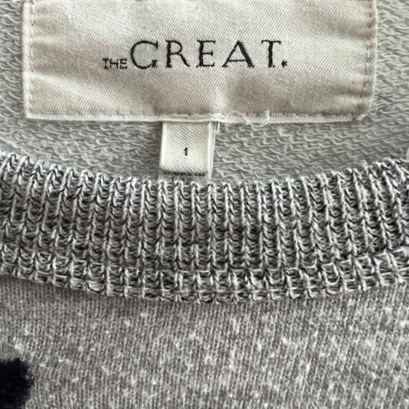 THE GREAT. College grey sweatshirt with navy hearts (size 1/small) - Picture 2 of 7